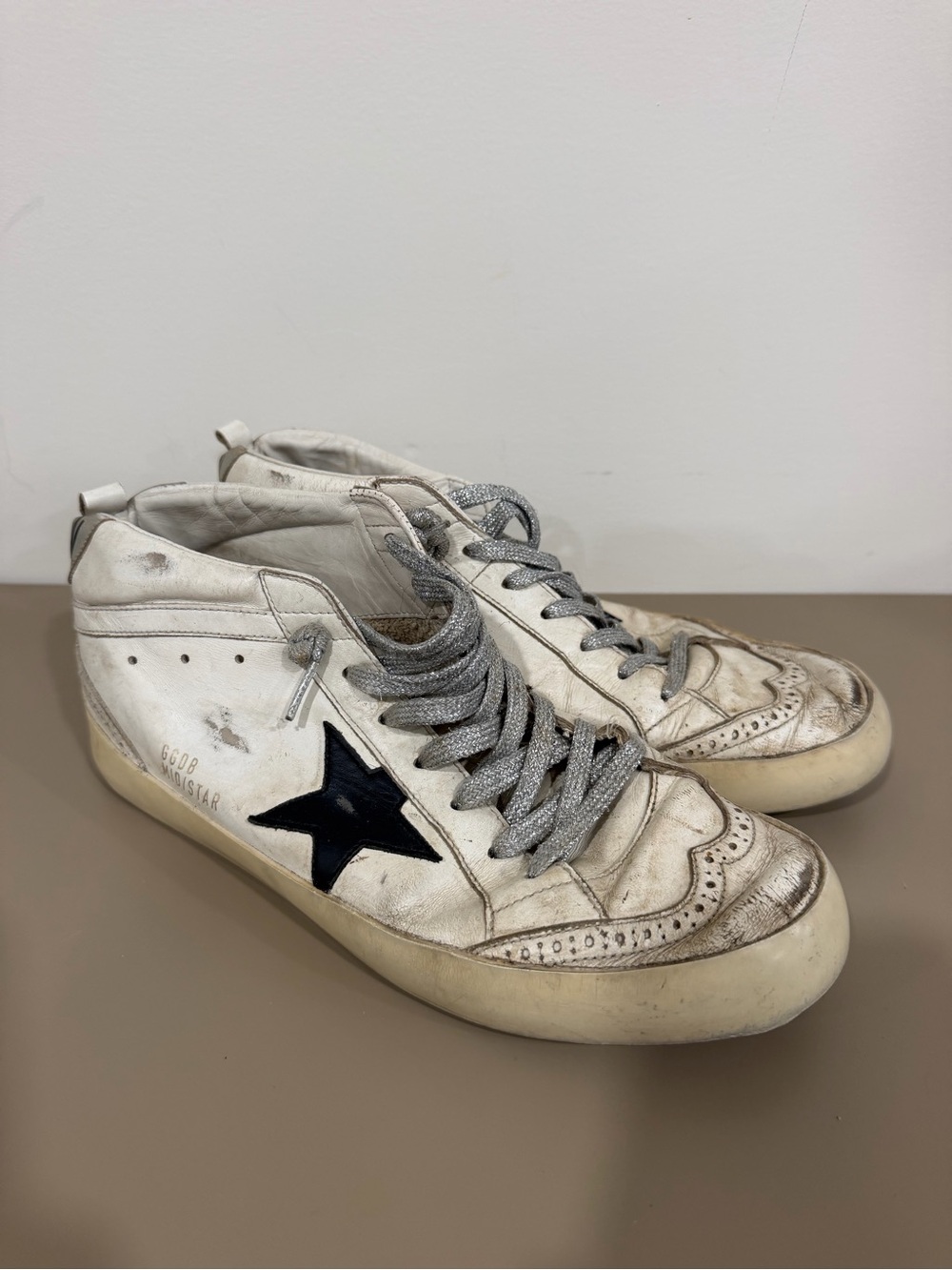 Golden Goose Mid star white, silver and Navy